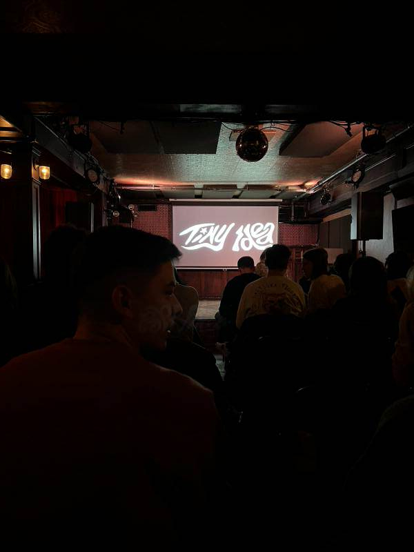 A stage, as seen from a back row, with the logo "Tiny Idea".